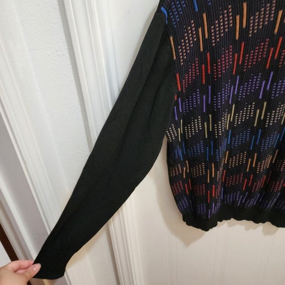 VTG Norm Thompson Black Rainbow Striped Coogi Style Grandpa Sweater Biggie Sz L - Picture 4 of 8